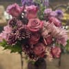 BEAUTIFUL 8 STEMS OF PURPLE ROSES WITH MIXED PURPLE MUMS AND PURPLE