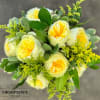 Brighten any day with this vibrant bouquet of golden-yellow garden roses accented