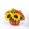Great autumn keepsake container with sunflowers and roses! This year&#039;s pumpkin does