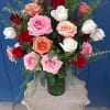 1, 2, or 3 Dozen Mixed colors of roses arranged with various