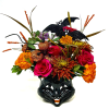 Seasonal and limited arrangement designed in a special adorable black cat ceramic