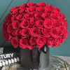 50 red roses in a box with lid on the back 