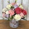 Say wishing you a Happy day  with Rosy pink floral arrangement.