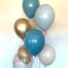 2 blue. 2 grey, 2 confetti filled and 2 gold latex balloons