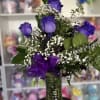 six purple roses in greener y 