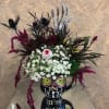 Spooky, Fun, Red Roses, Amaranthus, Daisies, Carnations, Baby Breath, and Eucalyptus in