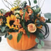 Celebrate the beauty of the fall season with this vibrant pumpkin arrangement.