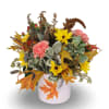 A cute, all-around colorful arrangement in a ceramic plaid container. Arranged with