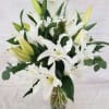 Select this elegant and classic arrangement of 10 white oriental lilies, deluxe