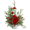 Crimson Alpine is a tall and elegant winter arrangement featuring Roses, Carnations