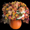 Peachy Dahlia Pumpkin Centerpiece 