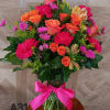 Comes with spray rose orange and orange rose and hot pink carnations