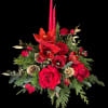 seasonal table decoration with red roses and candles 
