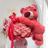 Beautiful glass vase with eternal ribbon roses and Teddy bear Lotso ideal