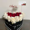 red roses and white roses, heart black, ribbon 