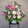 Ellie Flowers's exclusive arrangement, combining roses, spray roses, lilies, gerberas and greeneries