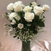 Dozen White Roses , White Alstroemeria,  Babies Breath, Fancy Greens