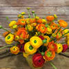 Ranunculos  tightly arranged in a nice mixed of colors oranges and