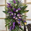 It&rsquo;s beautiful, matching side spray consisting of lavender roses, purple stock, and