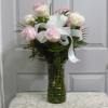 Picture  has  Pink &amp; White Roses  in a Glass