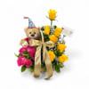 Give these beautiful flowers that include a stuffed bear that sings Happy