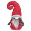 Gnome wearing a red hat with black whip stitching all around the