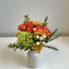 Green Hydrangea, Bi-Colored Rose, Spray Roses, Fall Mums, Hypericum Berries, Solidego and