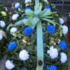 Large Blanket for the cemetery with Blue and White mums, pine cones