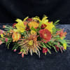 Autumn Splendor Centerpiece with Lilies, Roses, Mums, with accent Berries. Colors will