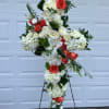 30&quot; L Sympathy Cross filled with beautiful white and orange roses, white