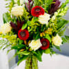 Maroon and White mix of flower this is gorgeous bouquet.  Perfect