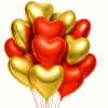 A stunning bouquet of gold and red heart-shaped foil balloons, featuring a