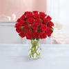 This all-red flower arrangement is hand-arranged with 24 long stem pink roses