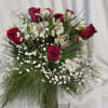 six red roses with Alstroemeria, Baby&#039;s Breath in a vase
