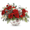 Brighten your Christmas with a bouquet of vibrant red roses and winter