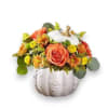 Ceramic white pumpkin adorned with autumnal florals perfect for the season