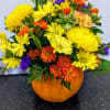 &quot;A beautiful floral arrangement displayed in a pumpkin &mdash; the perfect centerpiece