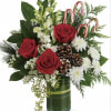 Bursting with Christmas spirit, this lush red and creme colored rose bouquet