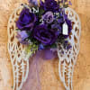White Metal Angel Wings
This is a silk arrangement
Deep purple silk roses