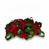 A cohesive mix of tropical palms and holiday red roses. Perfect for