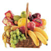 Gift Basket filled with seasonal fruits, cheeses and crackers.