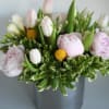 For Peony lovers. Light subtle spring blooms of tulips and peonies. Peonies