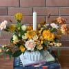 Lovely table centerpiece arranged in a modern low geometric ceramic dish filled