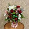 Recipe: White Lilies, White Chrysanthemums, Red Carnations, Red Roses, Holiday ornaments and