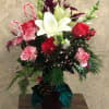 Type of Flowers: White Snapdragons, Red Roses, White Asiatic Lilies,  Red