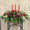 Type of Flowers: Red Roses, Pine Cones, Pine greens, and Berries with