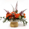 THIS ADORABLE CERAMIC MUSHROOM POT SAYS HELLO FALL. FEATURING SPRAY ROSES, GERBERA