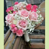 Standard as Shown is 8 Pink Roses, 5 Spray roses, Baby&#039;s Breath