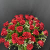 Red roses in a vase with filler
