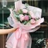 -5 stems pink peonies
-Hand tied bouquet papers
-Bow
-Seasonal Greens

